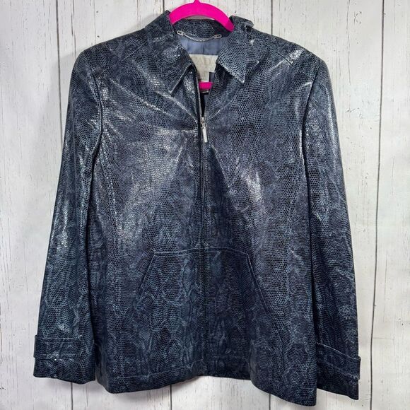 Vintage Escada Margaretha Ley Womens Snakeskin Blue Embossed Zip Casual Jacket - Picture 1 of 16